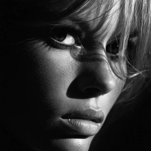 Ultra realistic big close-up portrait of Brigitte Bardot, cinema...