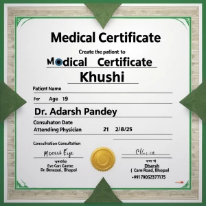 Create a medical certificate for a patient named Khushi, aged 19...