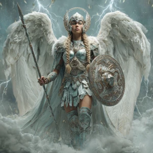 A hyper-detailed portrait of a Valkyrie, Norse warrior maiden of...