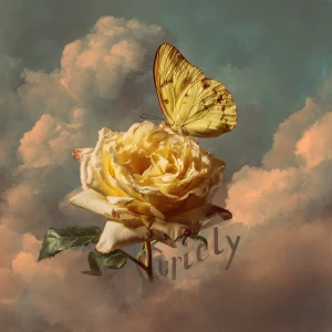 Yellow butterfly mixed with a rose while a cloud spelling a name...