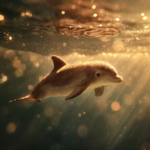 A baby dolphin named Dolly swimming slowly and gracefully throug...