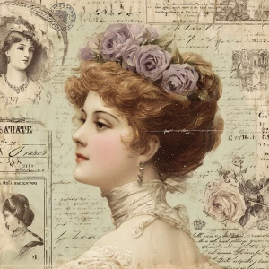 Victorian Mauve Rose Portraits – 4 Cards (Antique Roses & Ladies...