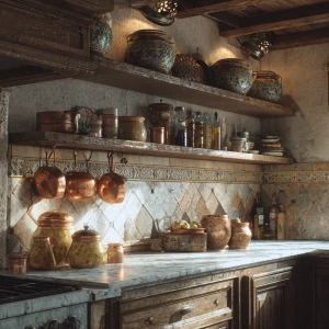 Create a realistic image of a traditional Italian kitchen featur...