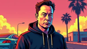Elon Musk in GTA art style, in the style of a Grand Theft Auto l...