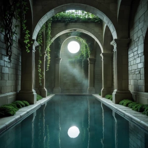 Indoor Pool — Arched Reflecting Chamber
Stone indoor pool lined...