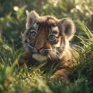 baby tiger cub named Teddy, playful and adorable,
crouched in lu...