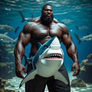Big tall black man who's half shark