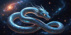 In the depths of a starry void, a celestial serpent slowly twist...