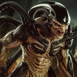 The Rock, transforming into a Xenomorph hybrid, H.R. Giger biome...