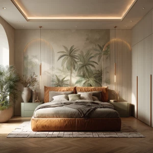 Create a hyper-realistic interior rendering of a contemporary be...