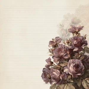 Victorian Mauve Rose Journal Page (Unlined, Side Bouquet Right)...