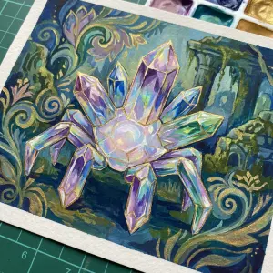 A shimmering crystal crawler, its intricate facets catching the...