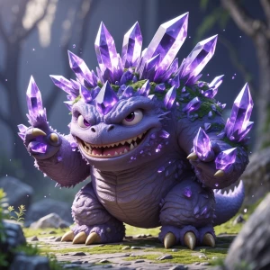A monster with purple crystals growing out of it and has Sharp c...