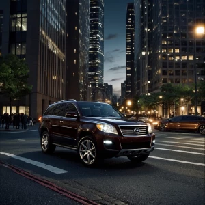 Generate a high-quality image of a luxurious SUV parked in a bus...