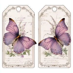 Victorian Mauve Rose Butterfly Tags – 2 Large Tags (A4 & US Lett...