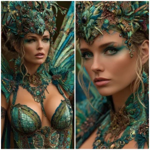 Generate an image of a woman wearing a detailed and elaborate Sy...