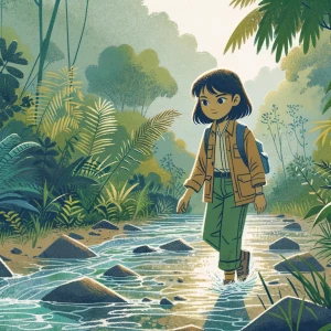 Girl walks near a stream