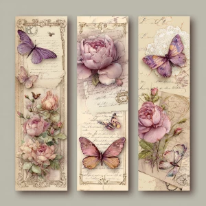 Victorian Mauve Rose Butterfly Bookmarks – 3 Elegant Bookmarks (...