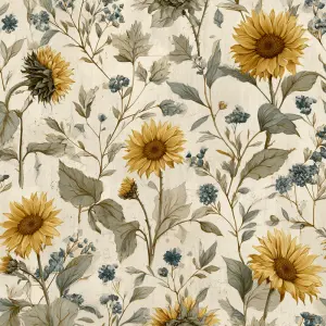 flat 2D surface design, vintage farmhouse prairie floral pattern...