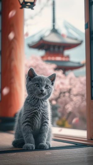 close-up adorable gray british shorthair kitten with big bright...