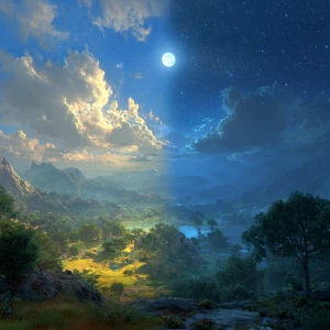 Subject: A seamless landscape depicting a single scene split eve...