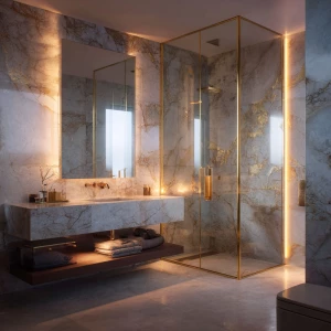 Create a visually appealing image of a luxurious bathroom featur...