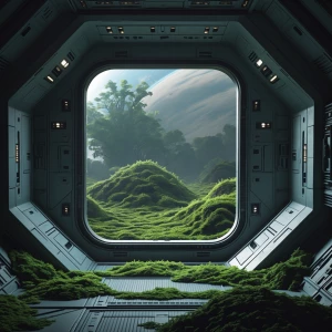 Generate a high-quality image depicting the view from inside an...