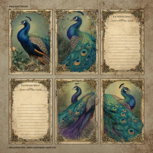 Print-ready vintage ephemera sheet with 6 matching journaling ca...