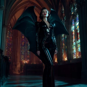 Mobile output, A vintage femme fatale in a sleek black catsuit w...