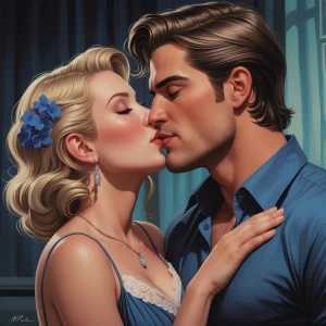 Mal bertha kissing a male man tall and handsome