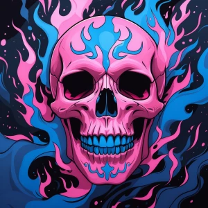 Pink skull with blue flames