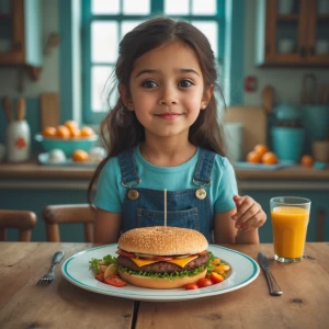 can you make a image of a girl but she just had a full meal