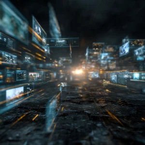 Cinematic Matrix”
Visual: Floating holographic screens showing...