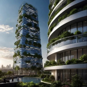 Design a futuristic supertall skyscraper standing exactly 1,332...