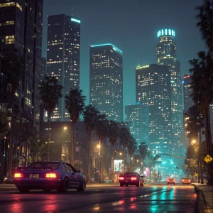 Generator image of Los Angeles downtown street by the future cyb...