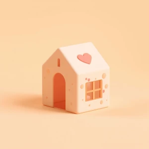 A minimalist and warm 3D illustration of a single, cozy, modern...