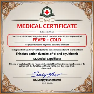 Generate an image of a detailed medical certificate signed by a...