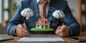 Make a person explaining real estate