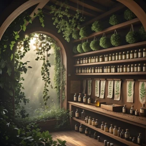 Hidden Herb Apothecary: Concealed behind a curtain of ivy and bl...