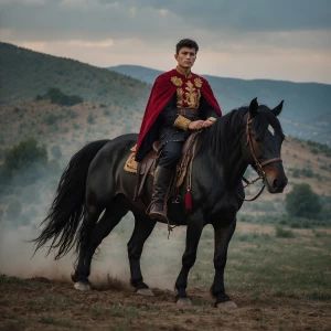 barechested 18-years-old macedonian Prince Riding on a black sta...