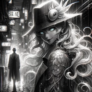 In a dimly lit alleyway shrouded in shadows, a mysterious figure...