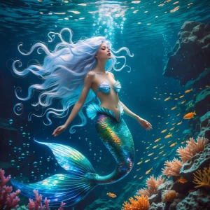 Imagine a mesmerizing underwater tableau featuring a stunning me...