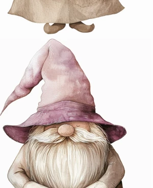 vintage watercolor illustration, Scandinavian tomte valentine gn...