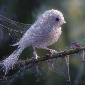 Masterpiece digital painting. A delicate bird statue intricately...