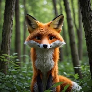 Generate an image of a fox in a forest with a stop motion animat...