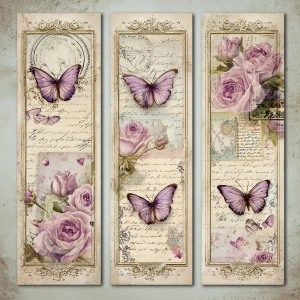 Victorian Mauve Rose Butterfly Bookmarks – 3 Elegant Bookmarks (...