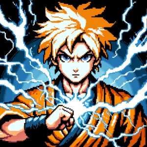 Create an image of Zenitsu Agatsuma surrounded by thunder formin...