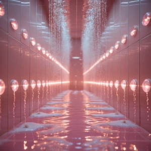 Shower 3 – Crystal Jet Gallery: A sleek, luminous corridor of wa...