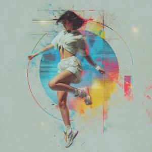 electronic music album cover with a girl dancing