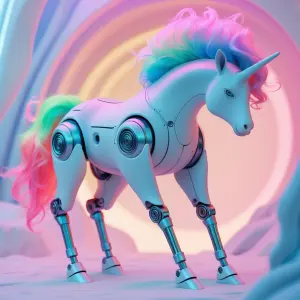 A whimsically futuristic centaur in soft pastel hues, the main s...